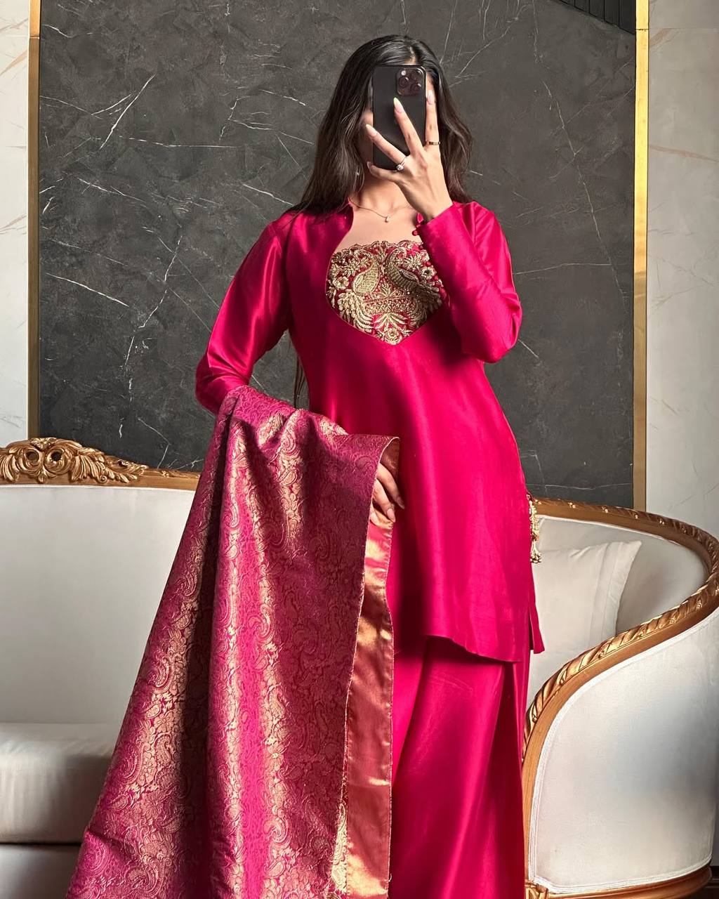 Regal Pink Peacock-Embellished Gala Suit